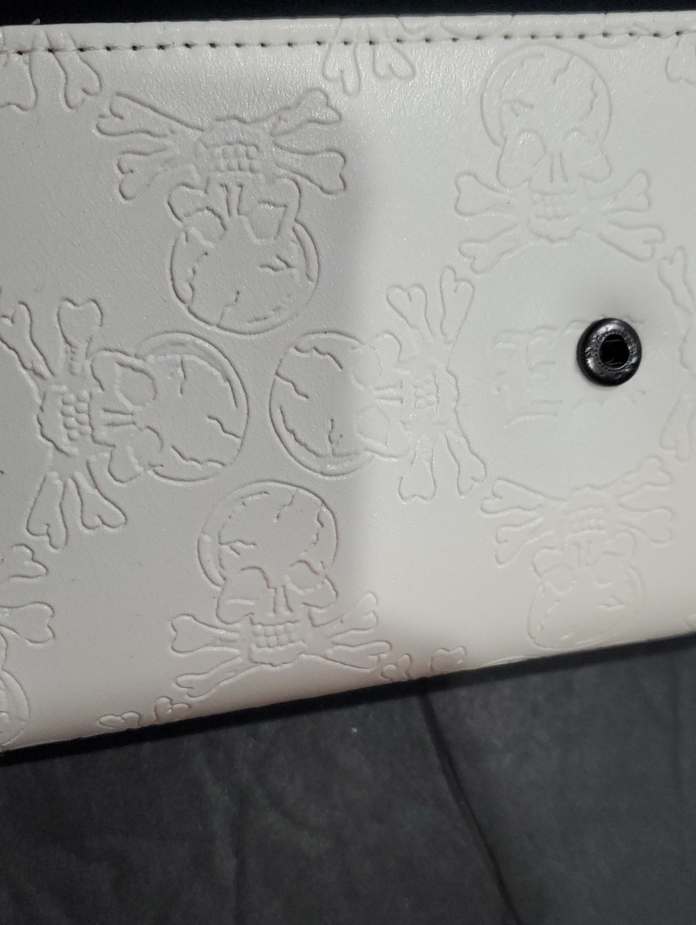 Ed Hardy white skull embossed EH monogram black studded long trifold wallet - Picture 5 of 14